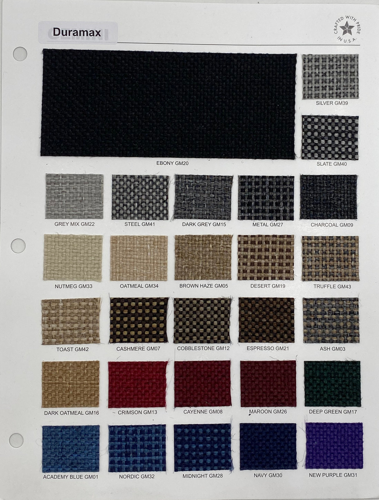 Duramax Tweed Sample Card